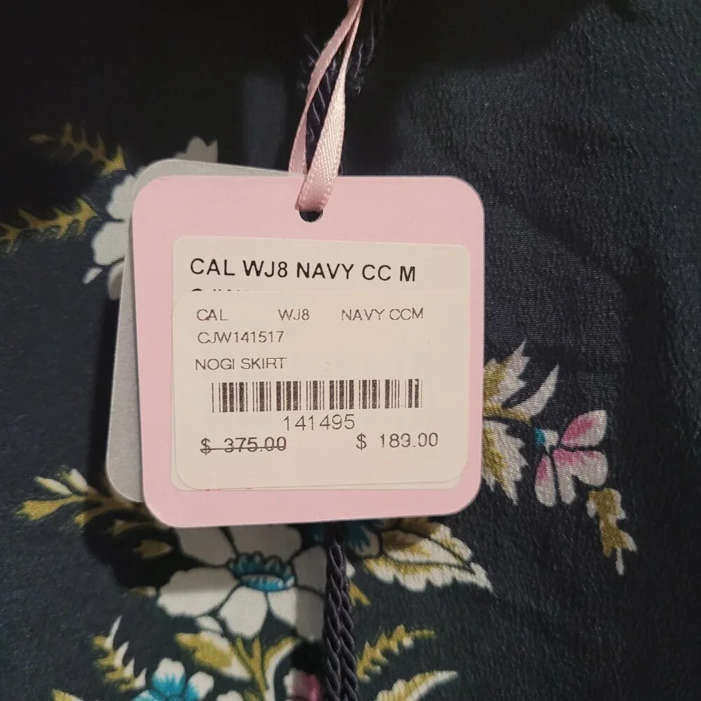 Calypso St. Barth Paisley Printed Silk Maxi Corded Skirt Nogi M Medium Navy Pink - Picture 8 of 8